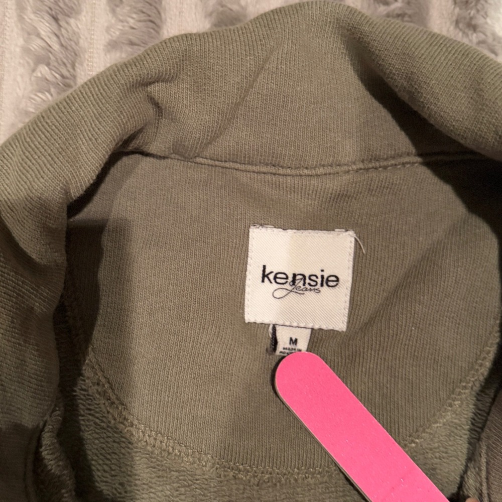 Kensie Jeans Womens Olive Green Utility Button Down Shirt Raw Edge Shacket M - Picture 3 of 7